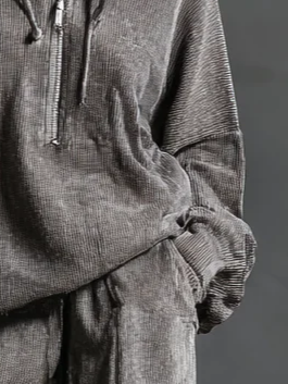 Corduroy Casual Plain Zipper Hoodie