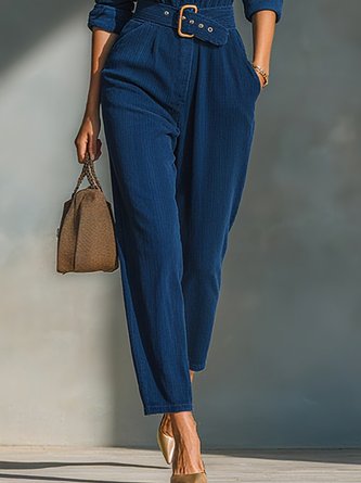 Urban Corduroy Plain Shirt Jumpsuit With Belt