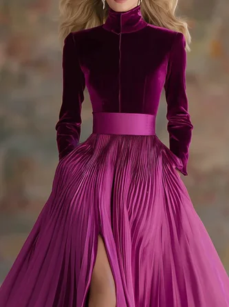 Velvet Elegant Plain Stand Collar Blouse