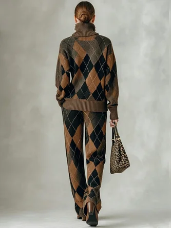 Casual Plaid Sweater Straight Pants