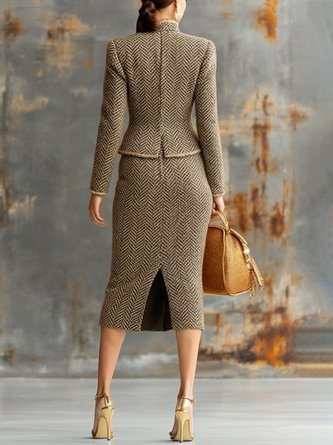 Elegant Herringbone Midi Skirt