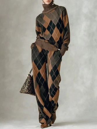 Casual Plaid Sweater Straight Pants