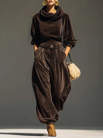 Velvet Casual Plain Hoodie Blouse