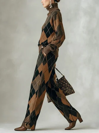 Casual Plaid Sweater Straight Pants