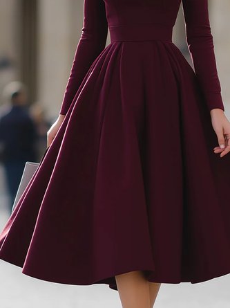 Elegant Plain V Neck Midi Dress