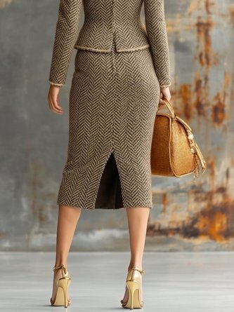 Elegant Herringbone Midi Skirt