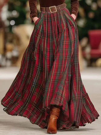 Urban Printing Plaid Maxi Skirt No Belt