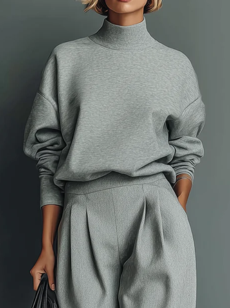 Casual Plain Zipper Stand Collar Sweatshirt