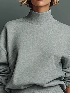 Casual Plain Zipper Stand Collar Sweatshirt