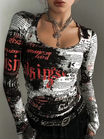 Urban Letter Pattern Printing Turtleneck T-shirt