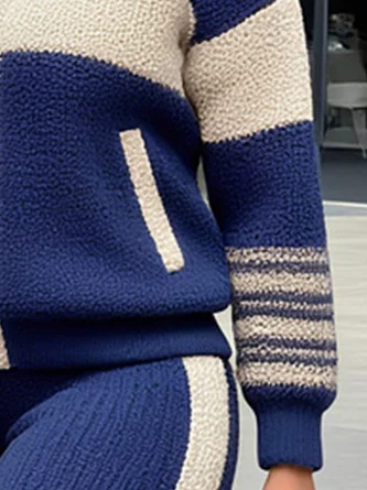 Casual Color Block Shawl Collar Sporty Cardigan