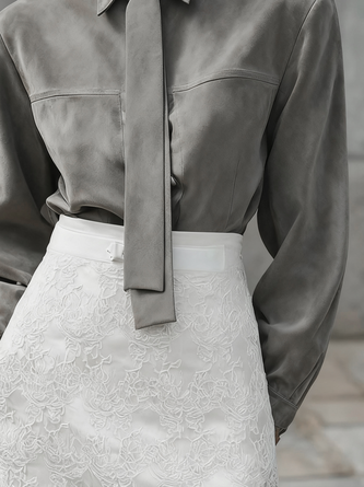 Suede Urban Plain Buttoned Faux Leather Top With Tie