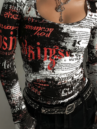 Urban Letter Pattern Printing Turtleneck T-shirt