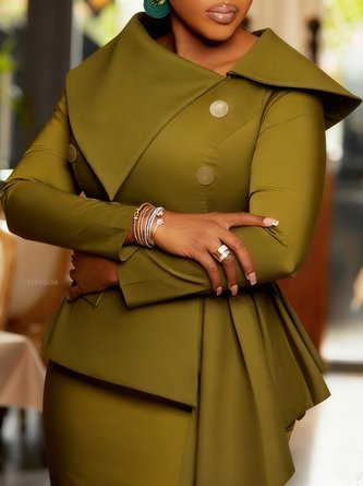 Elegant Plain Asymmetric Shawl Collar Blouse