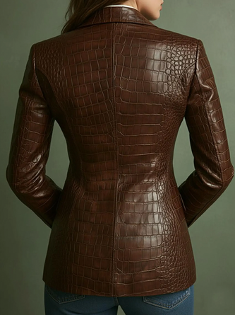 Urban Plain Lapel Collar Faux Leather Coat