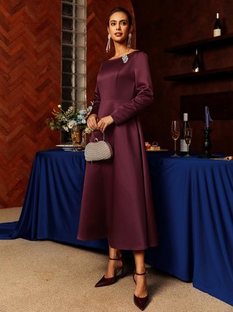 Elegant Plain Slit Off The Shoulder Maxi Dress With Brooch