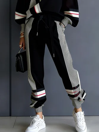 Casual Colorblock Ankle Cuffed Pants