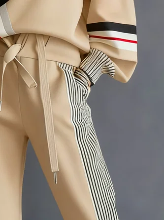 Casual Colorblock Ankle Cuffed Pants