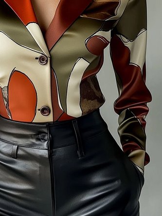 Urban Abstract Graphic Printing Lapel Collar Shirt