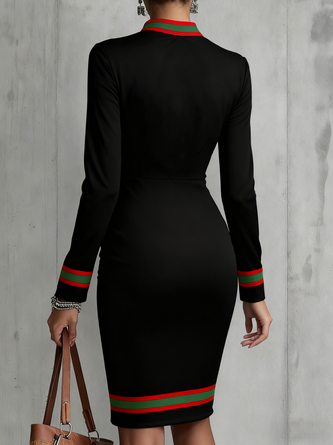 Elegant Color Block Stand Collar Mini Dress