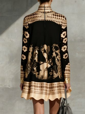Urban Geometric Printing Turtleneck Mini Dress