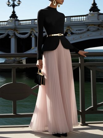 Urban Plain Stand Collar Blouse With Belt