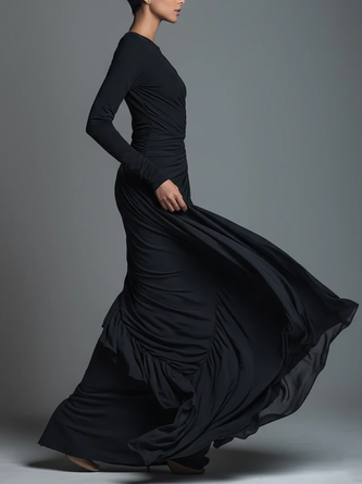 Urban Plain Printing Crew Neck Maxi Dress