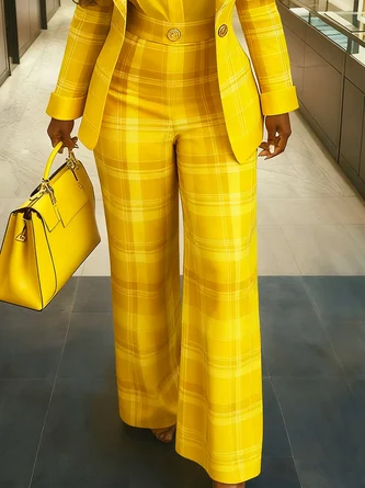 Urban Plaid Printing Wide Leg Pants