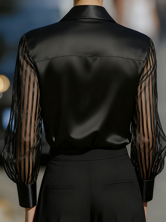 Satin Urban Plain Shirt Collar Shirt