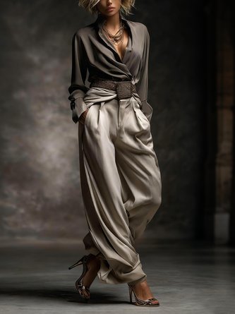 Elegant Plain Stand Collar Shirt