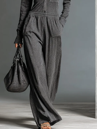 Urban Zipper Plain Hoodie Jumpsuit