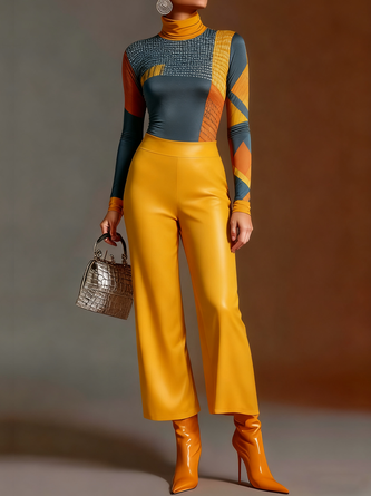 Urban Geometric Mock Neck T-shirt