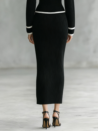 Elegant Plain Midi Sweater Skirt