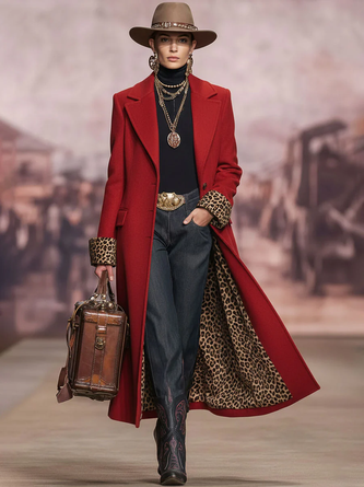 Urban Buttoned Color Block Lapel Collar Coat