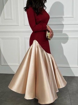 Elegant Color Block Irregular Craftsmanship Boat Neck Party Maxi Dress