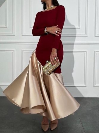 Elegant Color Block Irregular Craftsmanship Boat Neck Party Maxi Dress