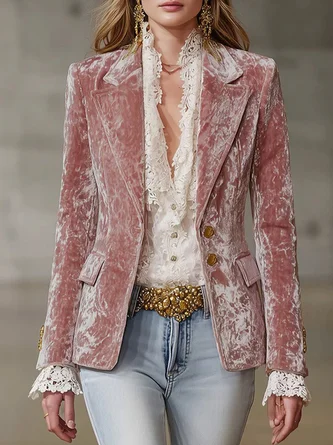 Urban Velvete Plain Lapel Collar Blazer