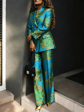 Elegant Random Print Jacquard Wide Leg Pants