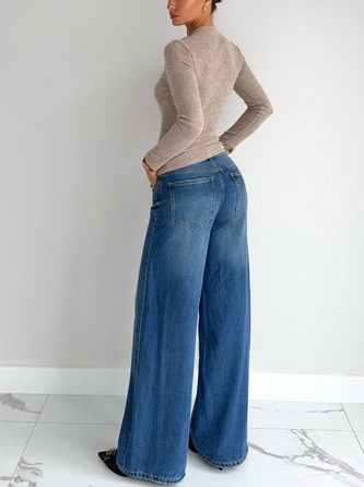 Knitted Urban Plain Metal Asymmetrical T-shirt