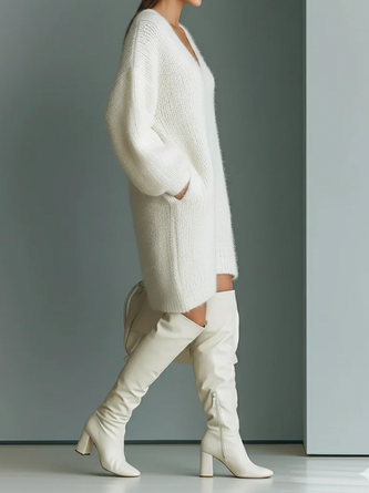 Casual Color Block V Neck Mini Sweater Dress