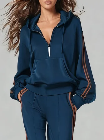 Casual Color Block Webbing Loosen Raglan Sleeves Hoodie