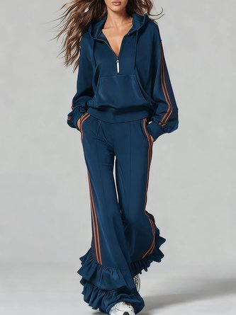 Casual Color Block Peplum Flare Pants