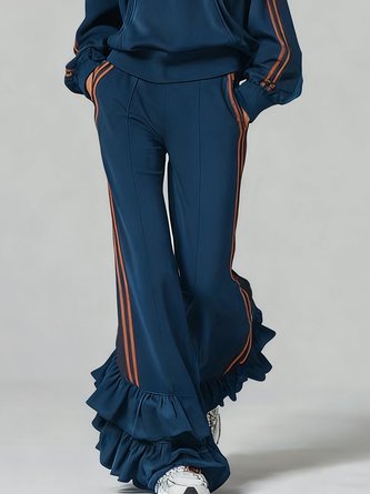 Casual Color Block Peplum Flare Pants