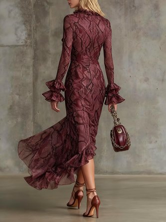 Urban Snakeskin Printing V Neck Maxi Dress