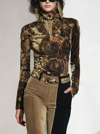 Urban Random Print Printing Turtleneck T-shirt