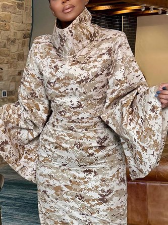 Elegant Camo Printing Turtleneck Blouse