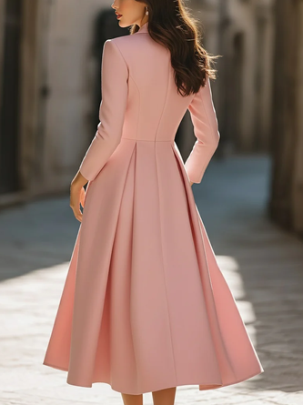Urban Plain Buttoned Lapel Collar Midi Dress