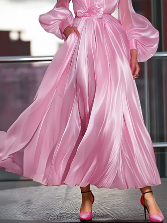 Urban Plain Stand Collar Maxi Dress