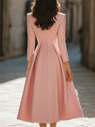 Urban Plain Buttoned Lapel Collar Midi Dress