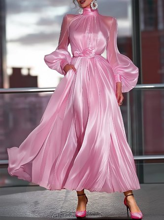 Urban Plain Stand Collar Maxi Dress